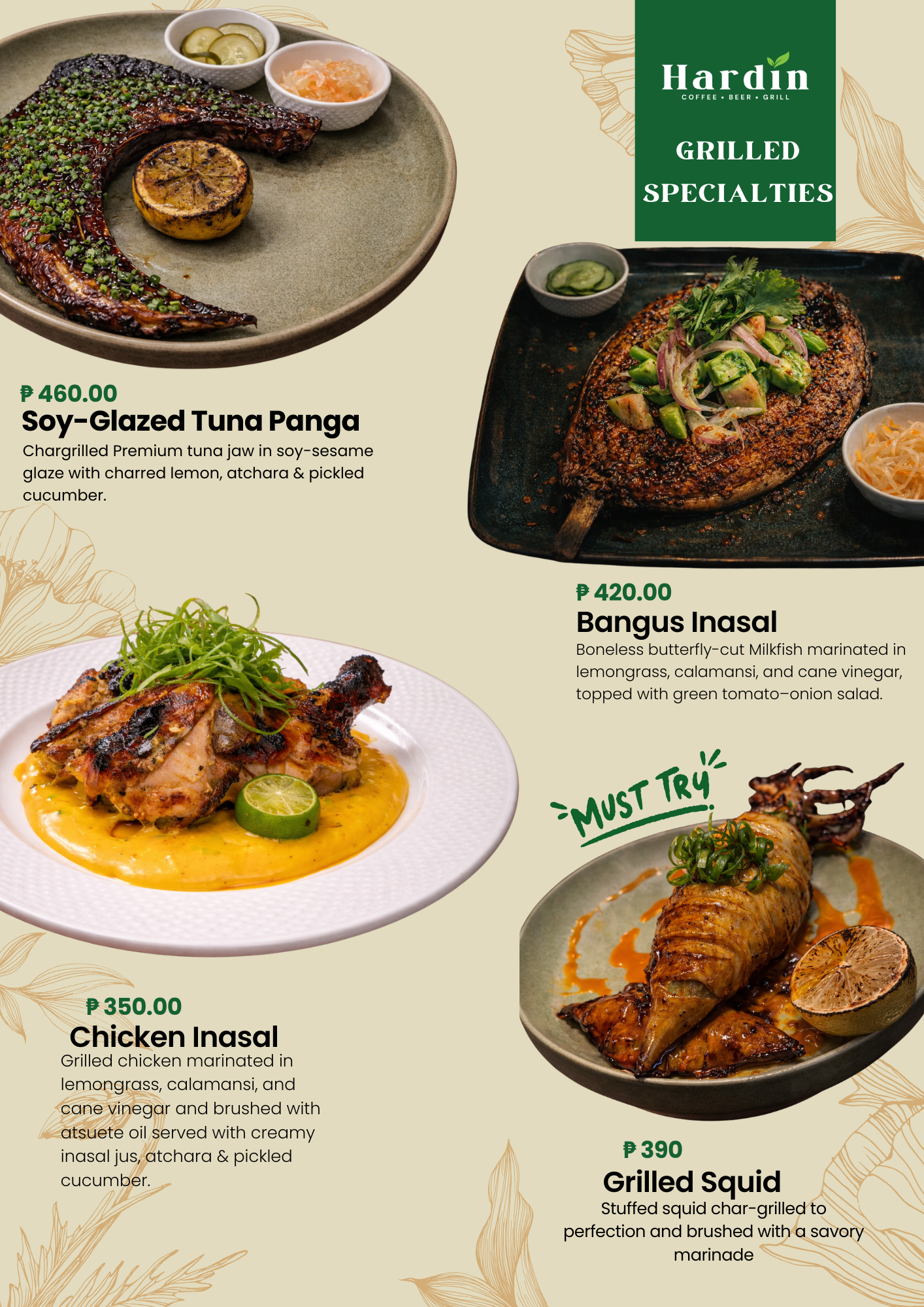 Grilled Specialties menu page