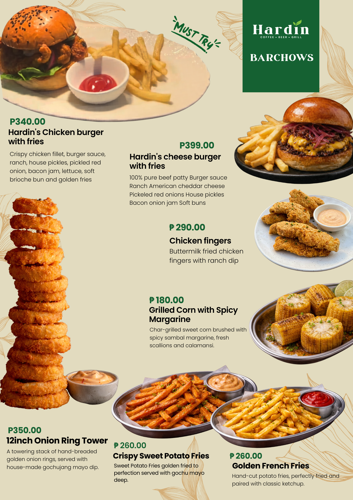 Burgers & Fried Sides menu page