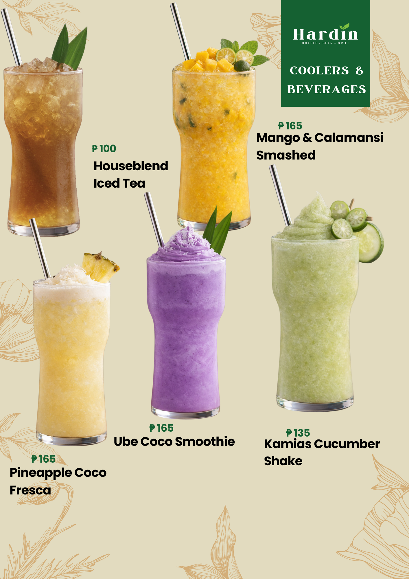 Coolers & Shakes menu page